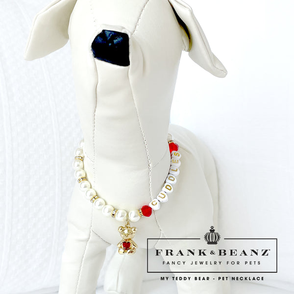 Teddy Bear Personalized Pearl Dog Necklace Luxury Pet Jewelry