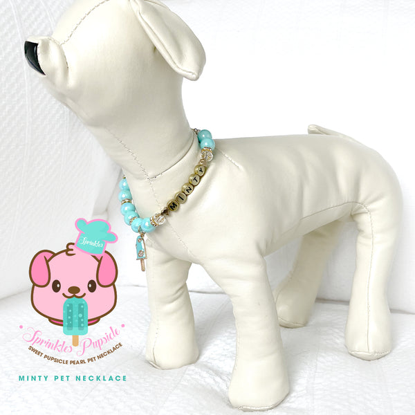 Minty Pupsicle Rhinestone Dog Necklace Cat Necklace Milky Pearl Luxury Pet Jewelry