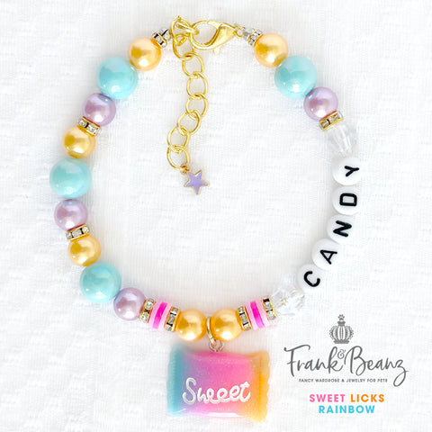 Sweet Licks Rainbow Personalized Pearl Dog Necklace Luxury Pet Jewelry