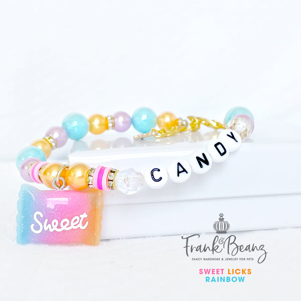Sweet Licks Rainbow Personalized Pearl Dog Necklace Luxury Pet Jewelry