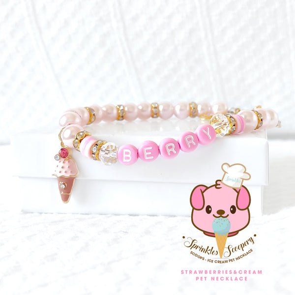 Strawberries & Cream Ice cream Pearl Dog Necklace Cat Necklace Milky Pearl Luxury Pet Jewelry