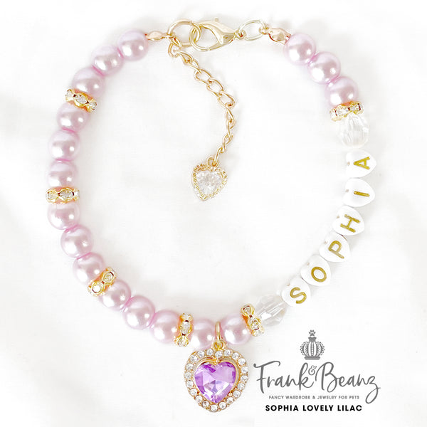 Sophia Lavender Rhinestone Heart Pearl Dog Necklace Luxury Pet Jewelry