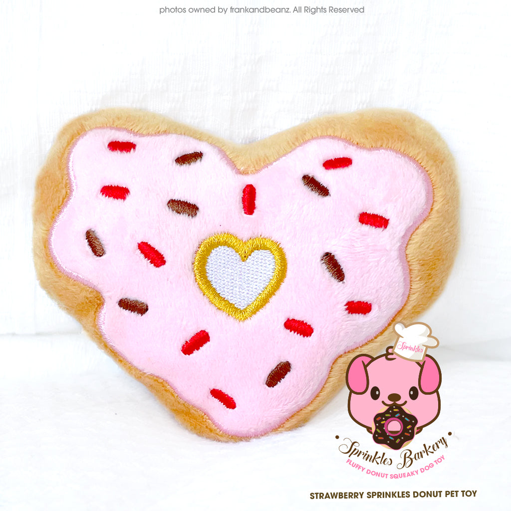 Sprinkles Barkery Strawberry Mini Squeaky Donut Dog Toys Plush Pet Toy