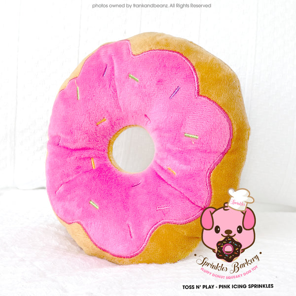 Strawberry Toss N' Play Medium Size Squeaky Dog Toys Hypoallergenic Donut Plush Pet Toys