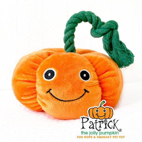 Patrick the Jolly Pumpkin Fun Rope Squeaker Dog Toy