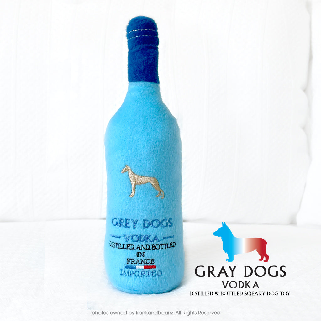 Gray Dogs Vodka Cocktail Bottle Squeaky Plush Dog Toy
