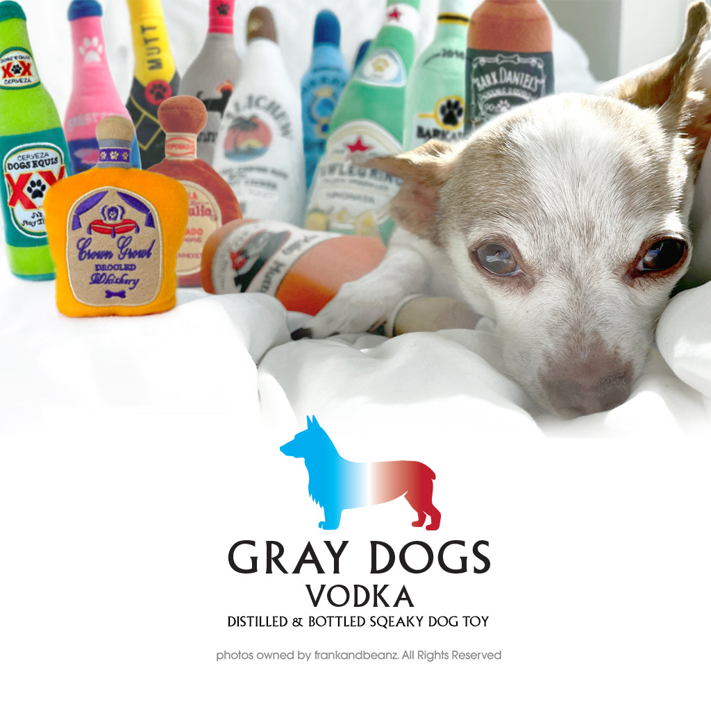 Designer Dog Toys  Grey Dogs Vodka Dog Toy
