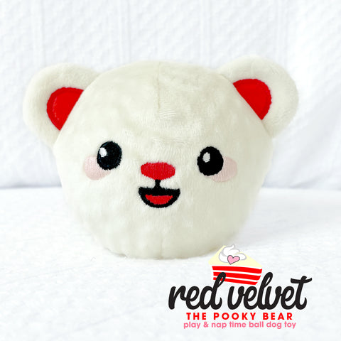 Red Velvet Pooky Bear Rough Play Squeaky Ball Dog Toy