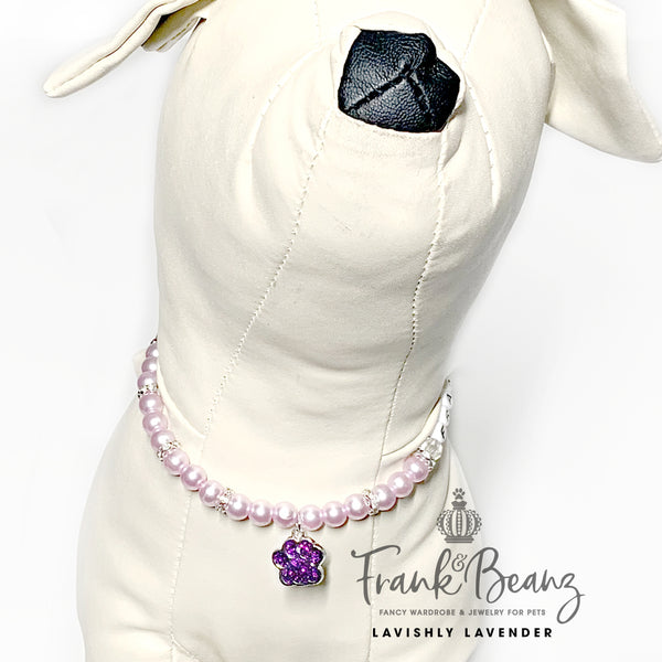 Lavender Paw Charm Pearl Dog Necklace Luxury Pet Jewelry