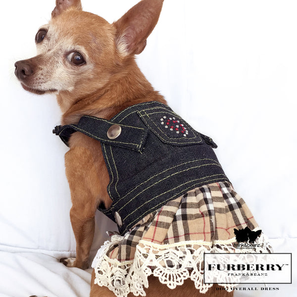 Furberry, Rhinestone Heart Overall Jean Dog Dress