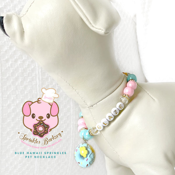 Blue Hawaii Sprinkles Donut Pearl Dog Necklace Pet Necklace Luxury Pet Jewelry