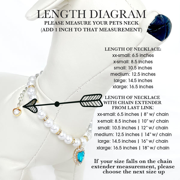 Deep Blue Oceanic Heart Luxury Pearl Dog Necklace Luxury Pet Jewelry