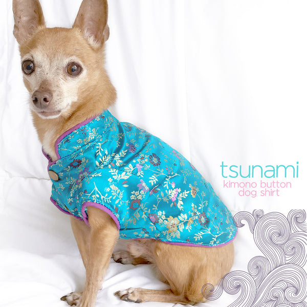 Ocean Blue Kimono Button Up Dog Shirt- Tsunami